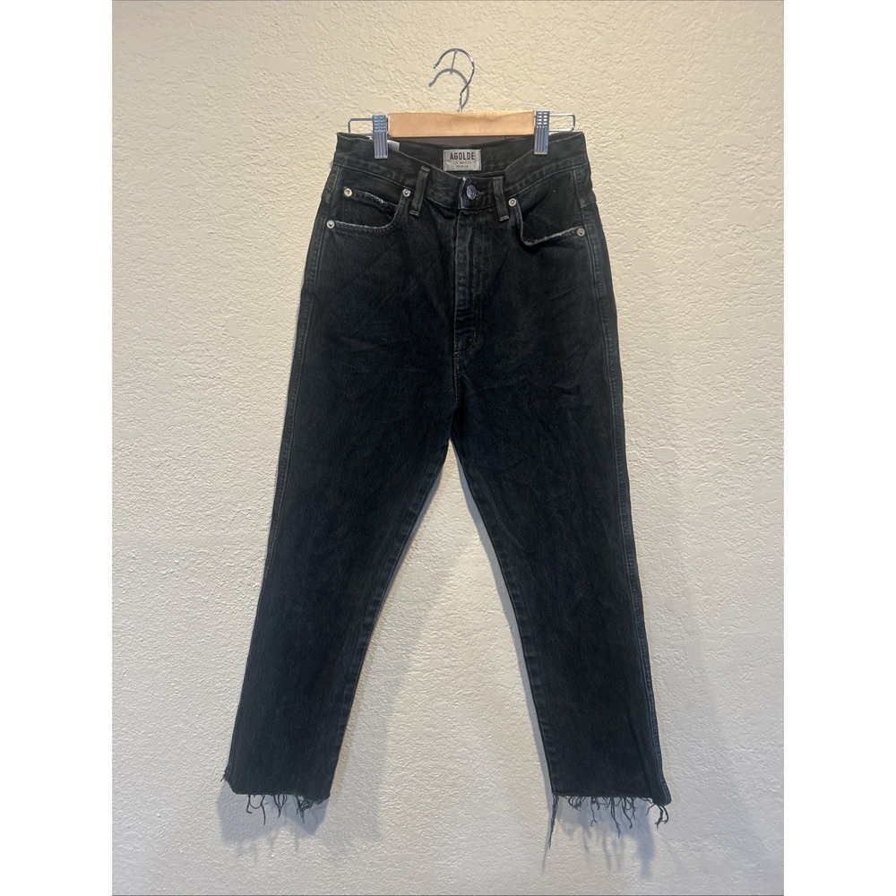 Agolde Women's High Rise Jeans Black denim high-rise raw hem 24